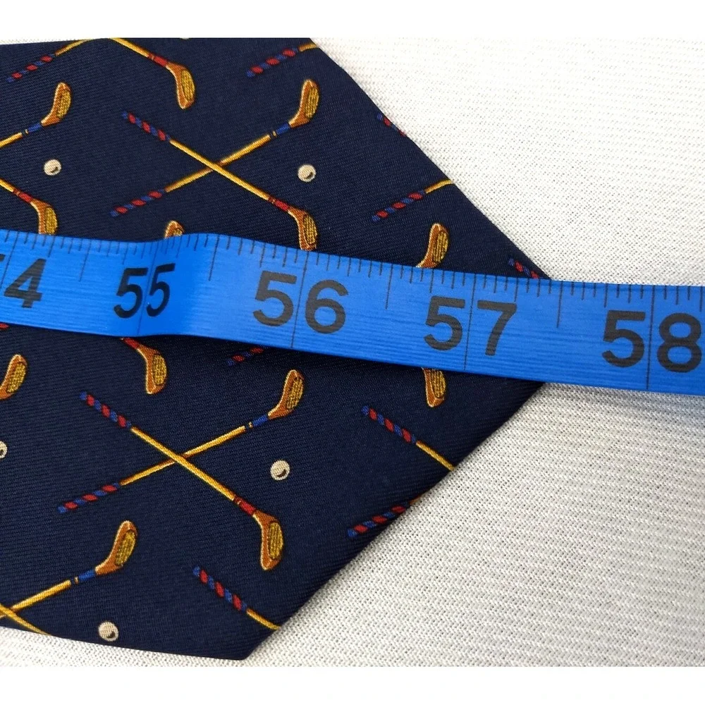 Polo Ralph Lauren 100% Silk Tie‎ Handmade Navy & Tan Golf Clubs Ball USA Vintage
